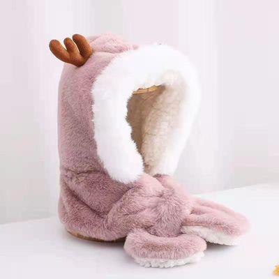 Cappuccio dell'orecchio integrato sciarpa calda dell'inverno di Antler della peluche dei bambini adorabili del cappuccio