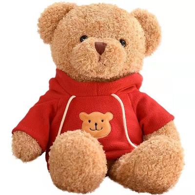 cuscino sveglio rosso di sonno di Teddy Bear Plush Toys Girl di maglia con cappuccio di 30cm piccolo