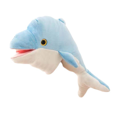 La peluche del burattino di mano del delfino gioca il burattino aperto del guanto della bocca per il bambino del genitore