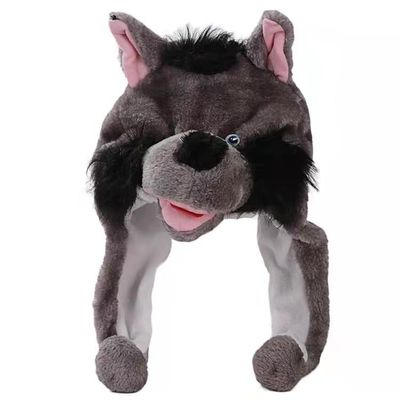Puntelli del copricapo di prestazione di asilo di Gray Wolf Cartoon Animal Plush Hat