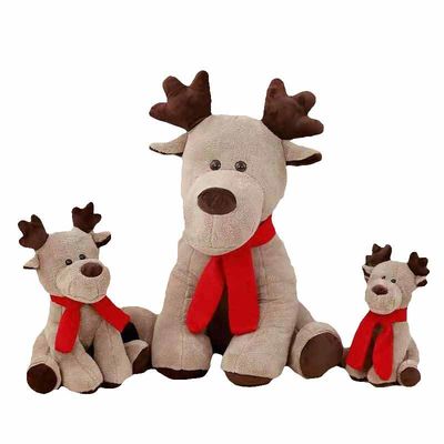 Il cotone dei pp ha riempito il giocattolo rosso della peluche della renna di Natale della sciarpa di 25cm