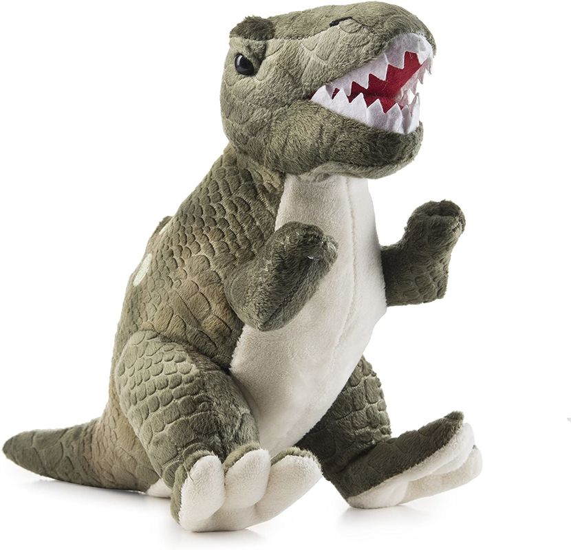 Giocattolo verde della peluche di tirannosauro con i denti a punta lunga un giocattolo della peluche del dinosauro fatto di peluche di taglio impressa